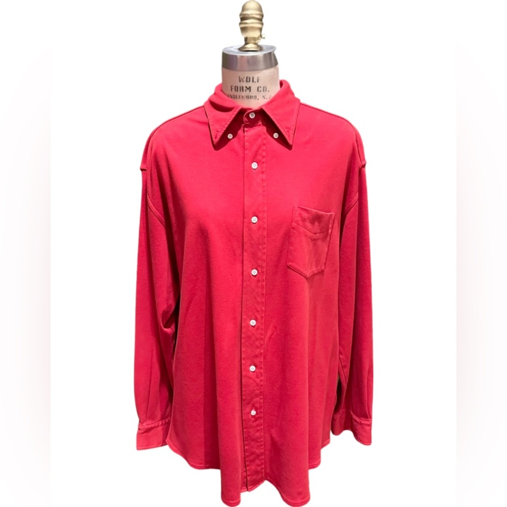 Facconable Men’s Red Button Down Shirt XL Long Sleeve Collared Cotton